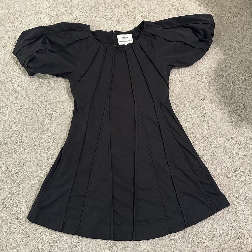 Aureta X Anthropologie Women’s Black puff Sleeve A line Mini Dress Size XS